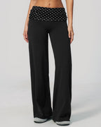 Vyla™ Contrast Polka Foldover Waist Wide Yoga Pants