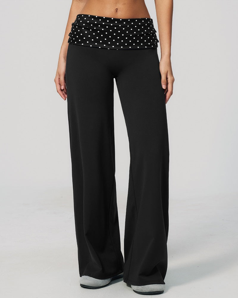Vyla™ Contrast Polka Foldover Waist Wide Yoga Pants