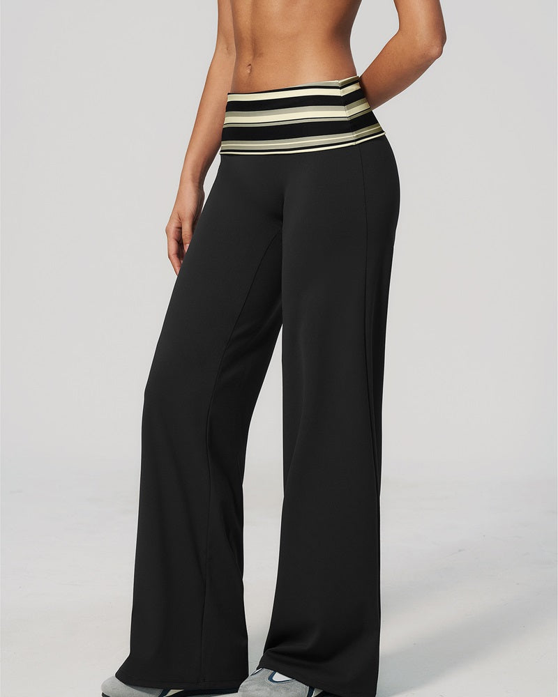 Vyla™ Contrast Polka Foldover Waist Wide Yoga Pants