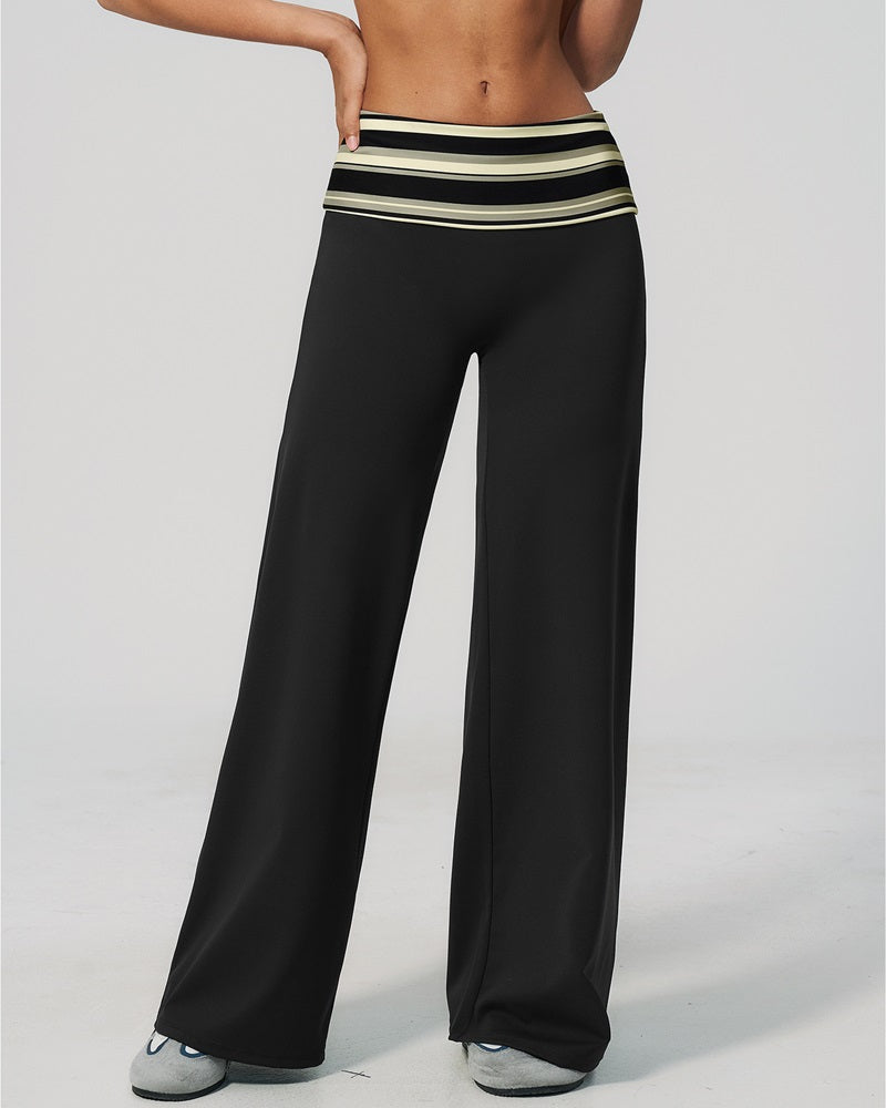 Vyla™ Contrast Polka Foldover Waist Wide Yoga Pants