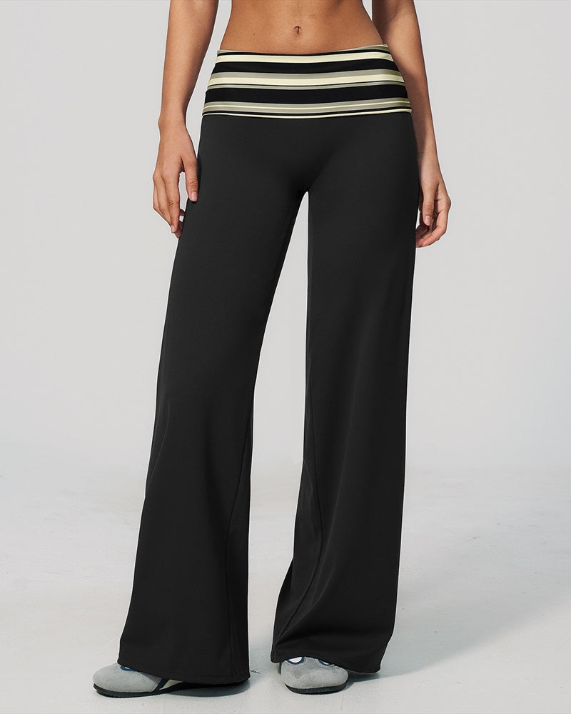 Vyla™ Contrast Polka Foldover Waist Wide Yoga Pants
