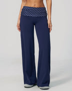 Vyla™ Contrast Polka Foldover Waist Wide Yoga Pants