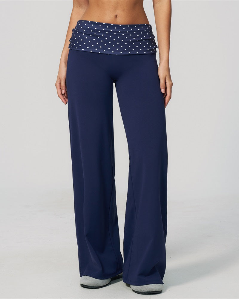 Vyla™ Contrast Polka Foldover Waist Wide Yoga Pants
