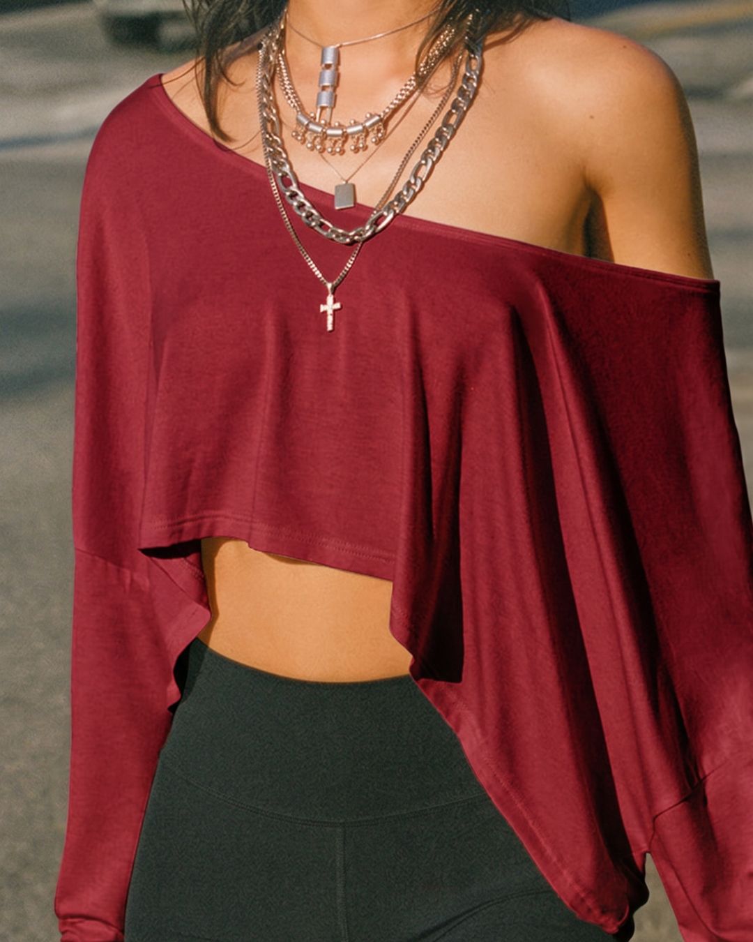 Vyla™ Streetwear Off-Shoulder Relaxed Cropped Top