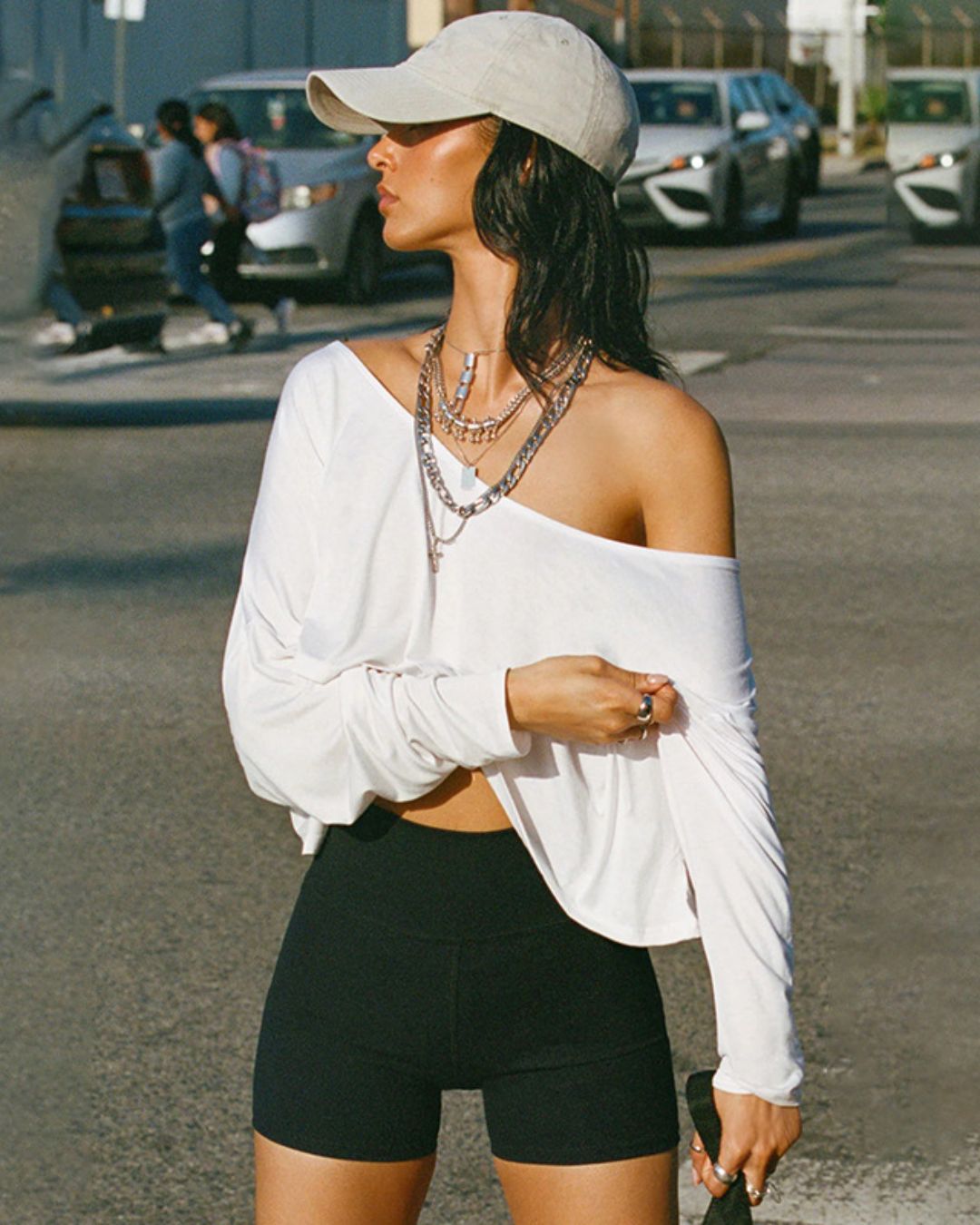 Vyla™ Streetwear Off-Shoulder Relaxed Cropped Top