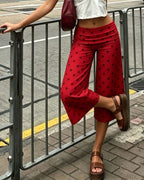 Vyla™ Coffee Polka Dot Fold-Over Waist Cropped Pants