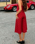 Vyla™ Coffee Polka Dot Fold-Over Waist Cropped Pants