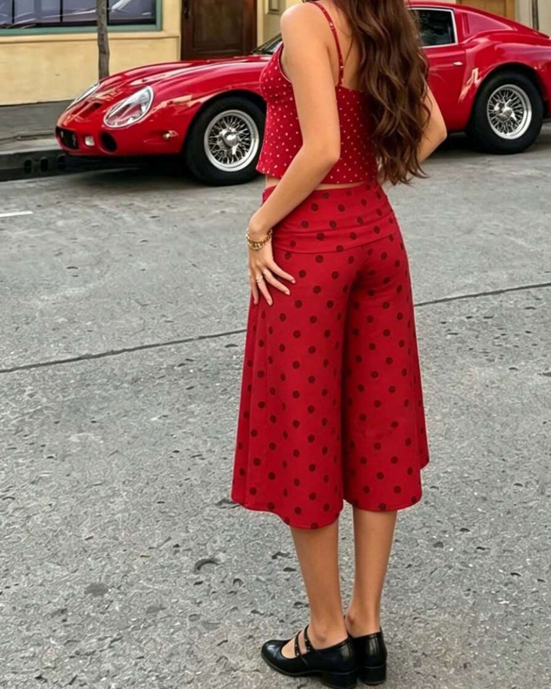 Vyla™ Coffee Polka Dot Fold-Over Waist Cropped Pants