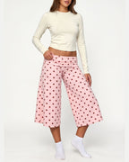 Vyla™ Coffee Polka Dot Fold-Over Waist Cropped Pants
