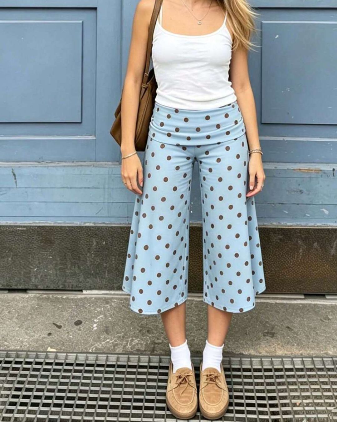 Vyla™ Coffee Polka Dot Fold-Over Waist Cropped Pants