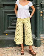 Vyla™ Coffee Polka Dot Fold-Over Waist Cropped Pants