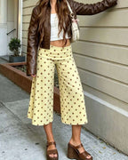Vyla™ Coffee Polka Dot Fold-Over Waist Cropped Pants