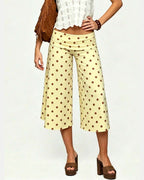 Vyla™ Coffee Polka Dot Fold-Over Waist Cropped Pants