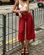 Vyla™ Coffee Polka Dot Fold-Over Waist Cropped Pants