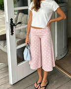 Vyla™ White Polka Dot Fold-Over Waist Cropped Pants