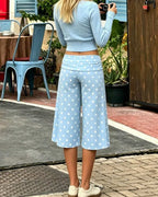 Vyla™ White Polka Dot Fold-Over Waist Cropped Pants