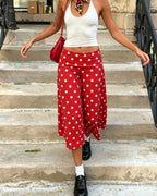 Vyla™ White Polka Dot Fold-Over Waist Cropped Pants