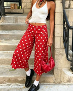 Vyla™ White Polka Dot Fold-Over Waist Cropped Pants