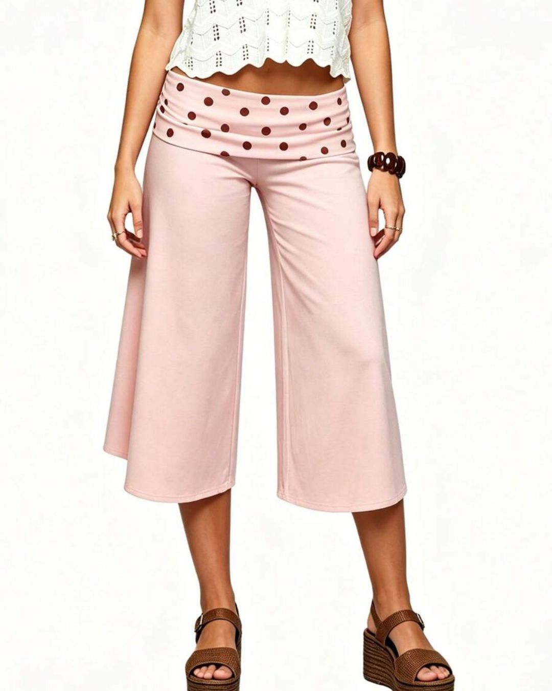 Vyla™ Contrast Fold-Over Waist Wide Leg Capri Pants