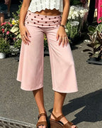 Vyla™ Contrast Fold-Over Waist Wide Leg Capri Pants