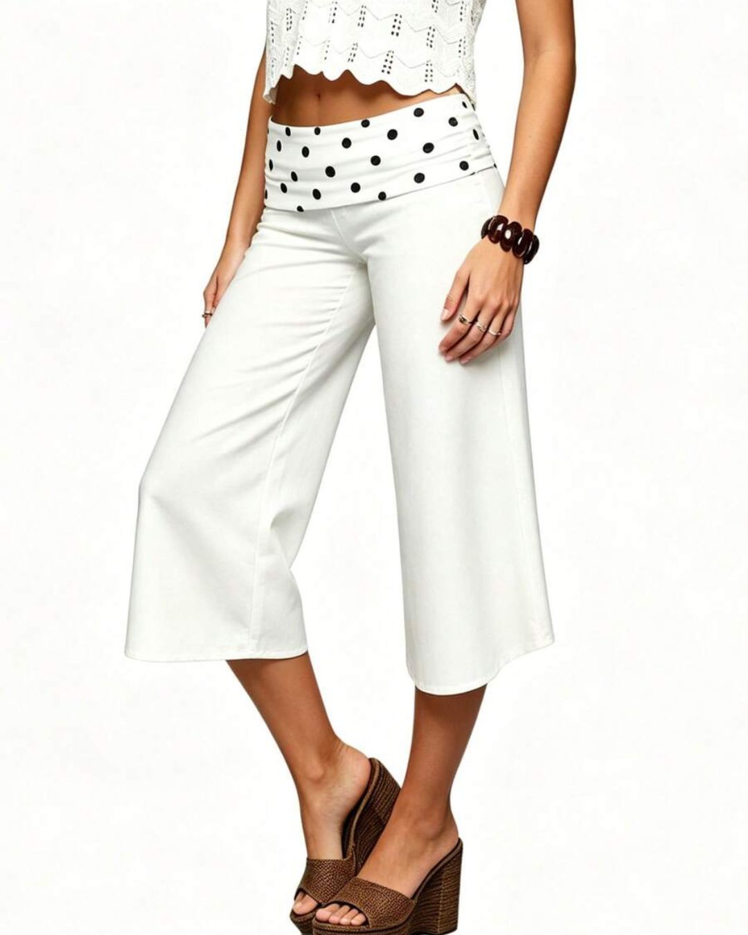 Vyla™ Contrast Fold-Over Waist Wide Leg Capri Pants