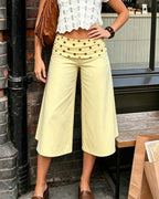 Vyla™ Contrast Fold-Over Waist Wide Leg Capri Pants