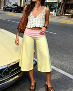 Vyla™ Contrast Fold-Over Waist Wide Leg Capri Pants