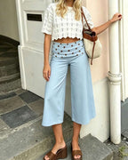 Vyla™ Contrast Fold-Over Waist Wide Leg Capri Pants