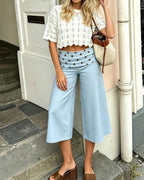 Vyla™ Contrast Fold-Over Waist Wide Leg Capri Pants