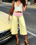 Vyla™ Contrast Fold-Over Waist Wide Leg Capri Pants