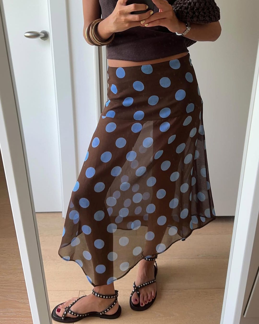 Vyla™ Polka Dot Asymmetrical Mesh Skirt
