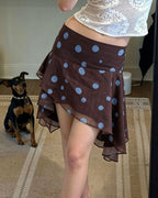 Vyla™ Polka Dot Asymmetrical Mesh Skirt