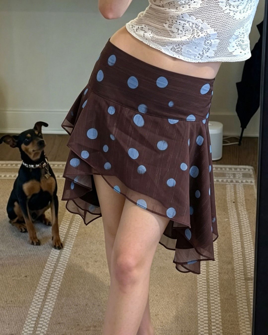 Vyla™ Polka Dot Asymmetrical Mesh Skirt