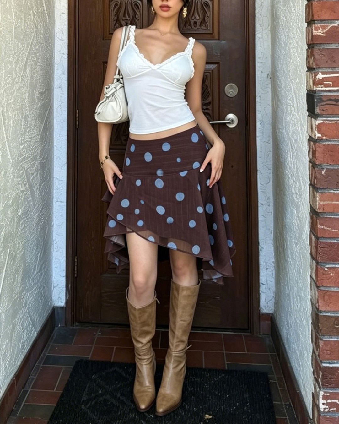 Vyla™ Polka Dot Asymmetrical Mesh Skirt