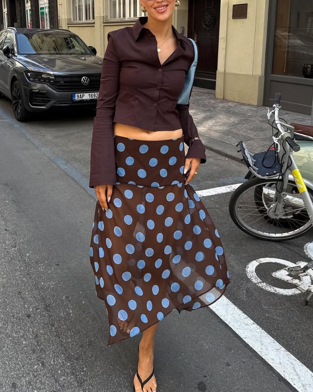Vyla™ Polka Dot Asymmetrical Mesh Skirt