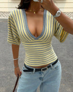 Vyla™ Striped V-Neck Wrap Top