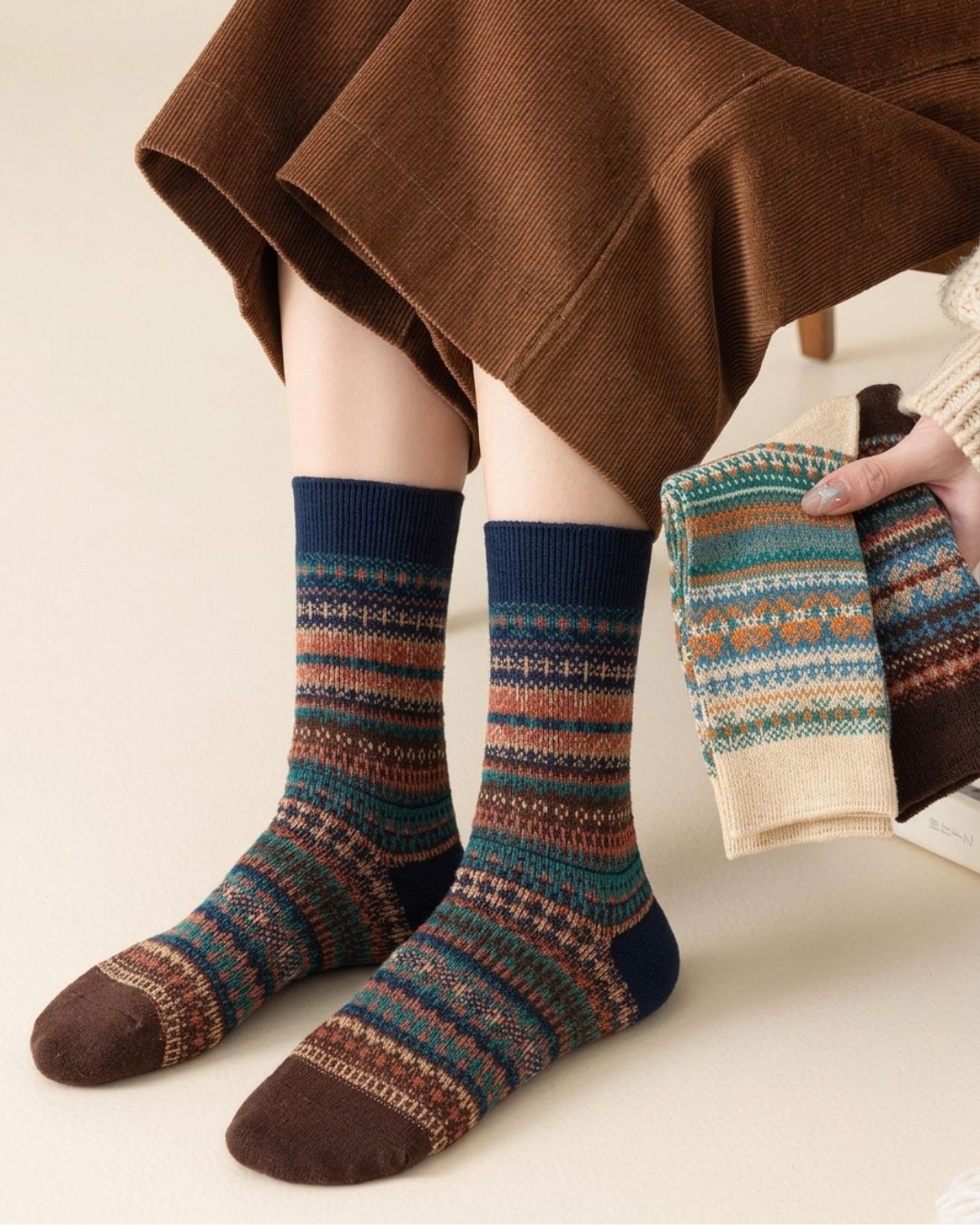 Vyla™ Soft Warm Retro Tribal Color Block Socks