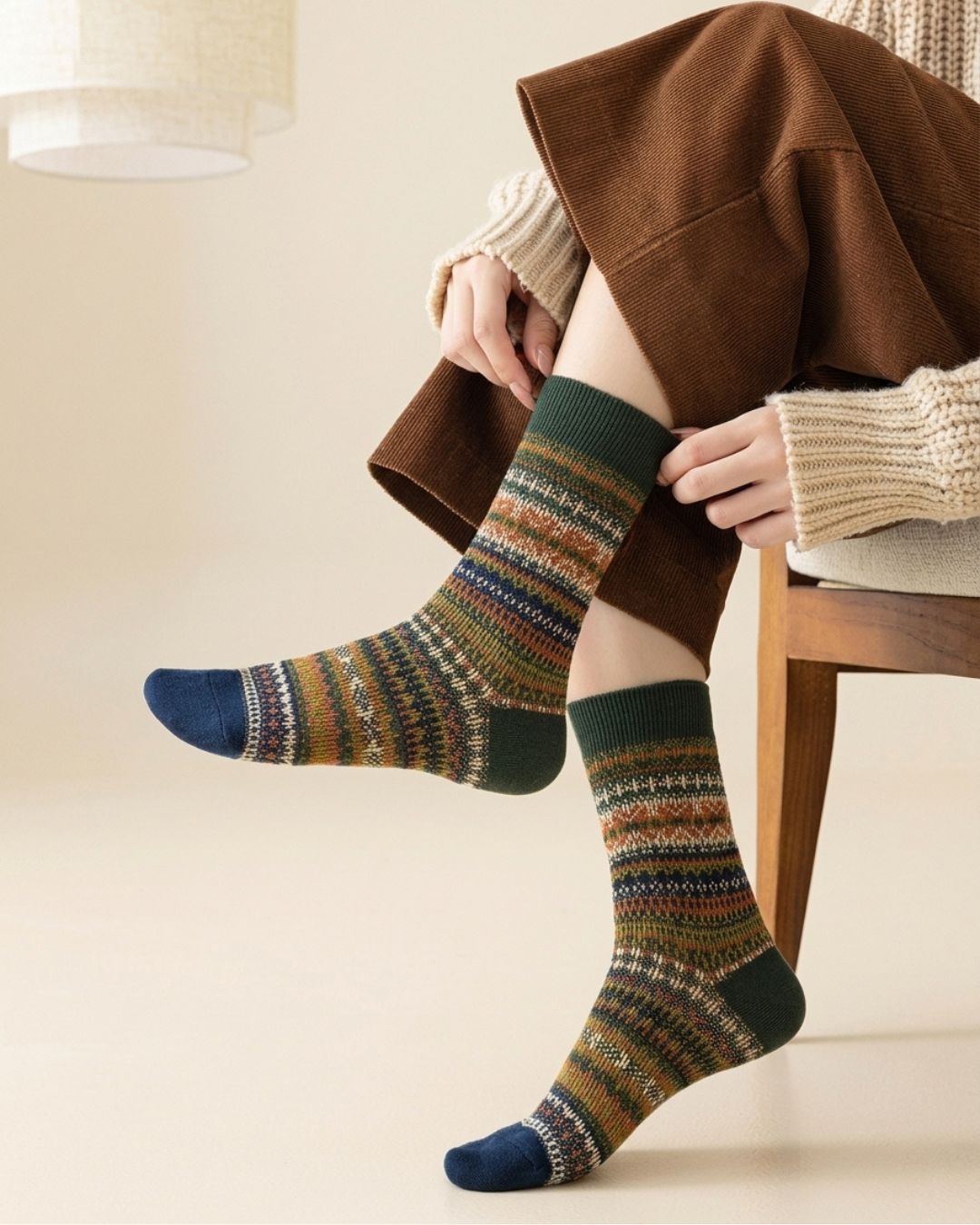 Vyla™ Soft Warm Retro Tribal Color Block Socks