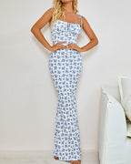 Vyla™ Romantic Floral Ruched Tie-Strap Maxi Dress