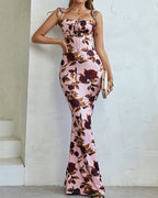 Vyla™ Romantic Floral Ruched Tie-Strap Maxi Dress