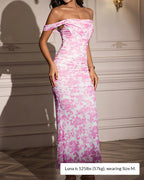 Vyla™ Floral Mesh Off-Shoulder Ruched Bodycon Maxi Dress