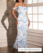 Vyla™ Floral Mesh Off-Shoulder Ruched Bodycon Maxi Dress