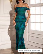Vyla™ Floral Mesh Off-Shoulder Ruched Bodycon Maxi Dress