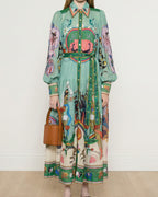 Vyla™ Coastal Print Lantern Sleeve Maxi Shirt Dress