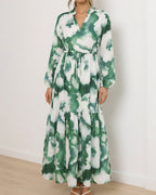 Vyla™ Coastal Print Lantern Sleeve Maxi Shirt Dress