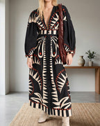Vyla™ Coastal Print Lantern Sleeve Maxi Shirt Dress