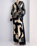 Vyla™ Artistic Graffiti Oversized Shirt & Wide-Leg Pant Set