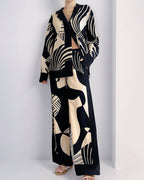 Vyla™ Artistic Graffiti Oversized Shirt & Wide-Leg Pant Set