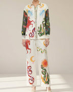 Vyla™ Artistic Graffiti Oversized Shirt & Wide-Leg Pant Set
