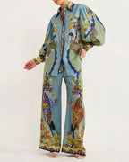 Vyla™ Artistic Graffiti Oversized Shirt & Wide-Leg Pant Set